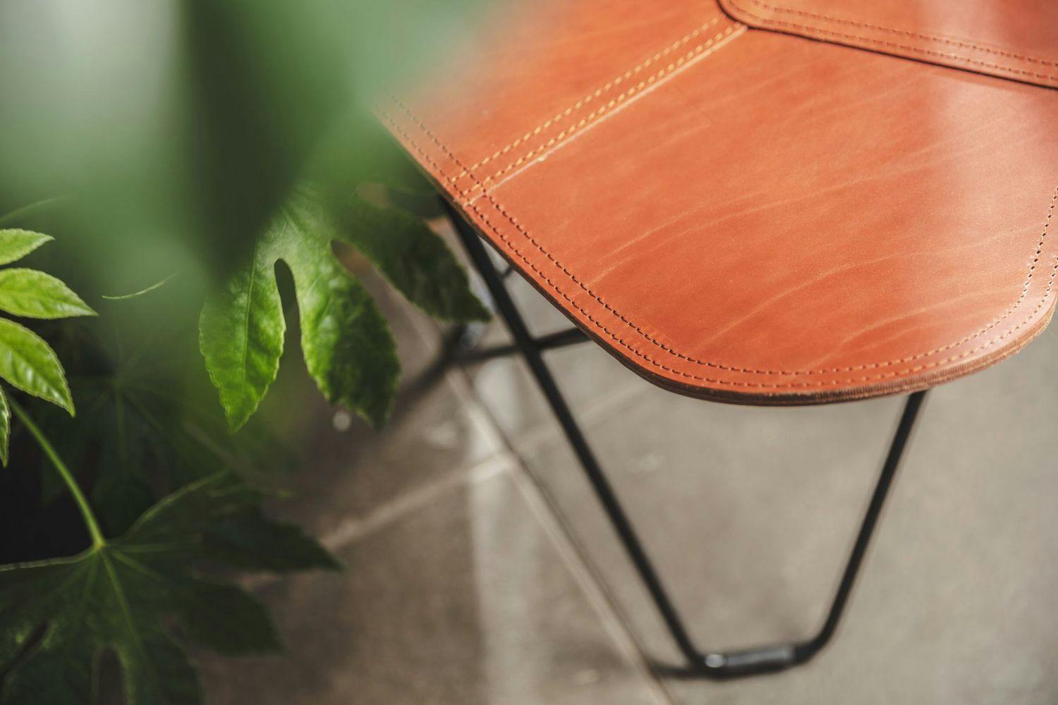 vegetable tanned leather closeup leather stool