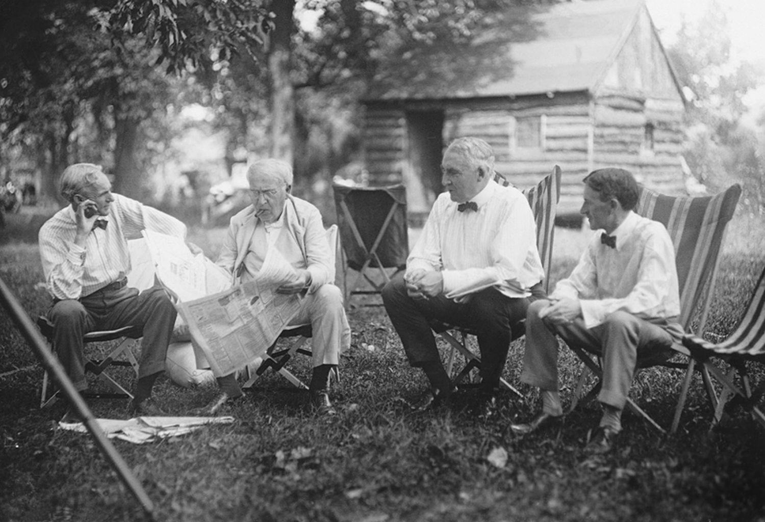 ford, edison, harding and firestone sitting on tripolina chairs 1921 new york times