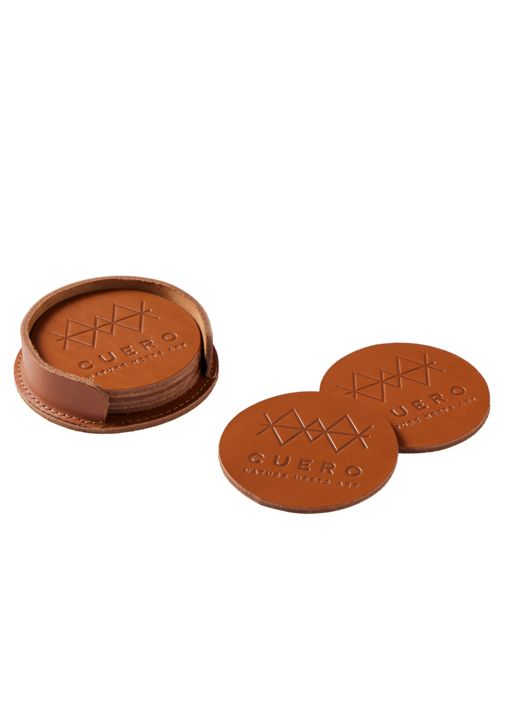 leather coasters and container